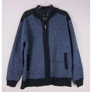 Yeokou Full Zip Wool & Cashmere Sweater Men's XL Elbow Patched Blue Jacket